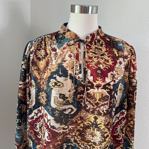 Chaps Denim Womens Plus 2X Boho 3/4 Sleeve Tunic Top Front Tie Neck Blouse - Picture 5 of 10